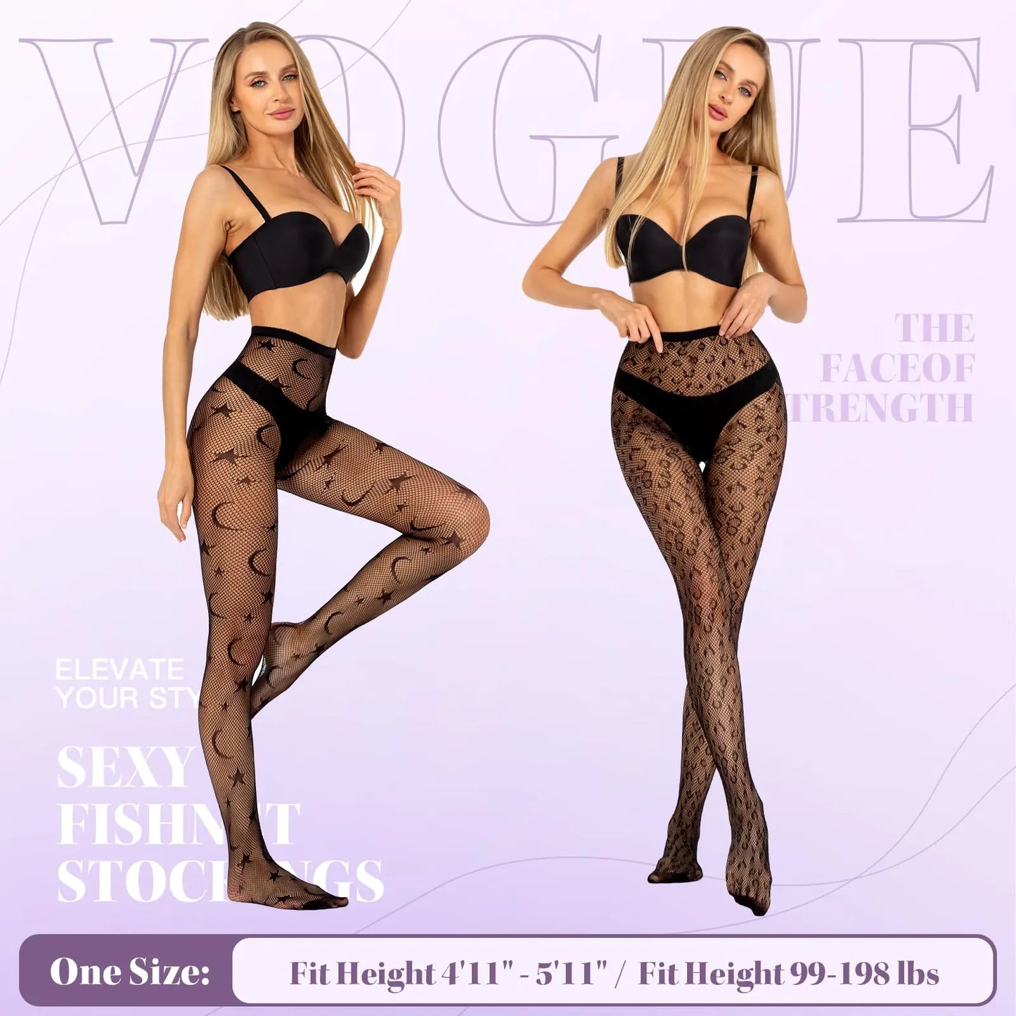 MANZI 2 Pairs Women's Patterned Fishnet Tights Manzi