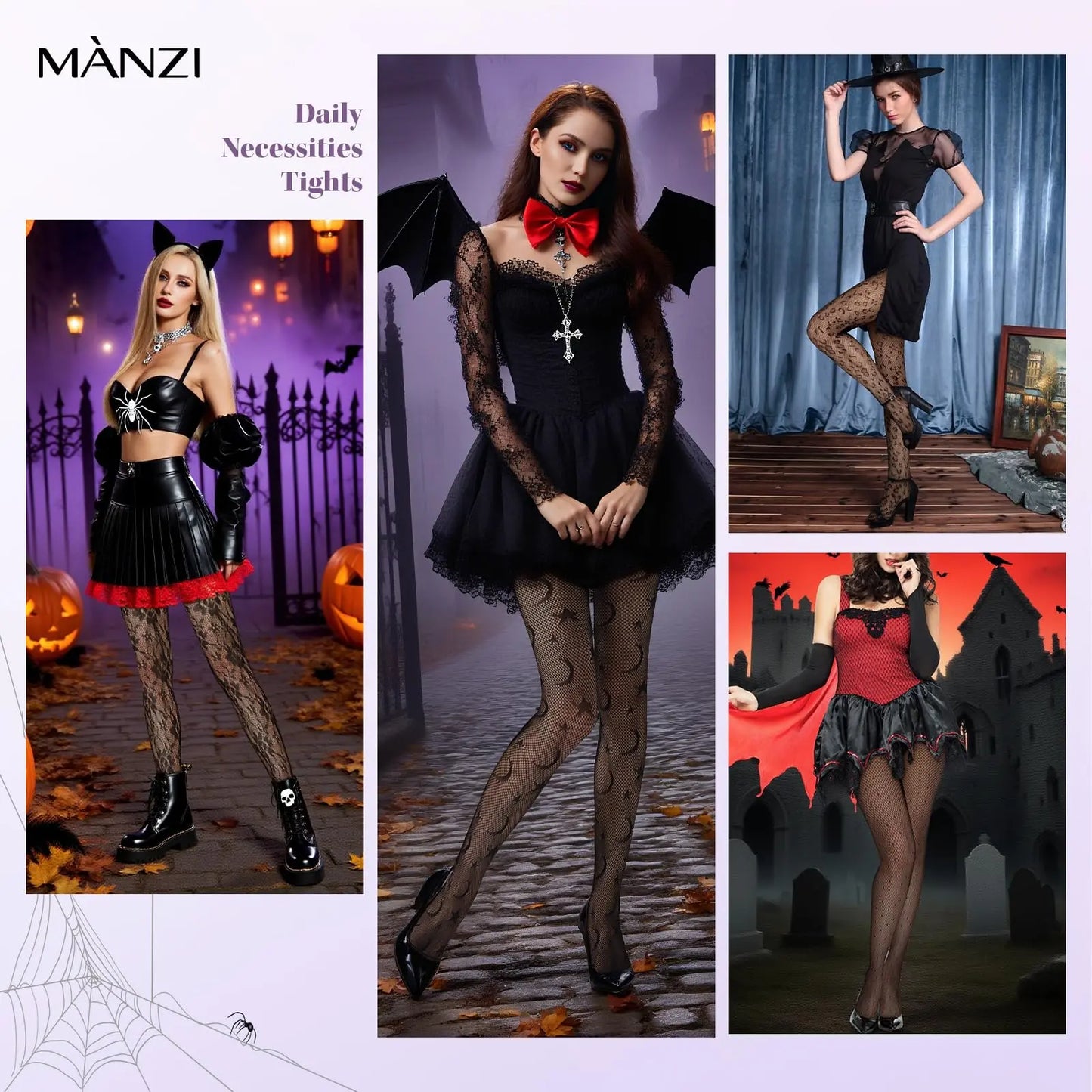 MANZI 2 Pairs Women's Patterned Fishnet Tights Manzi