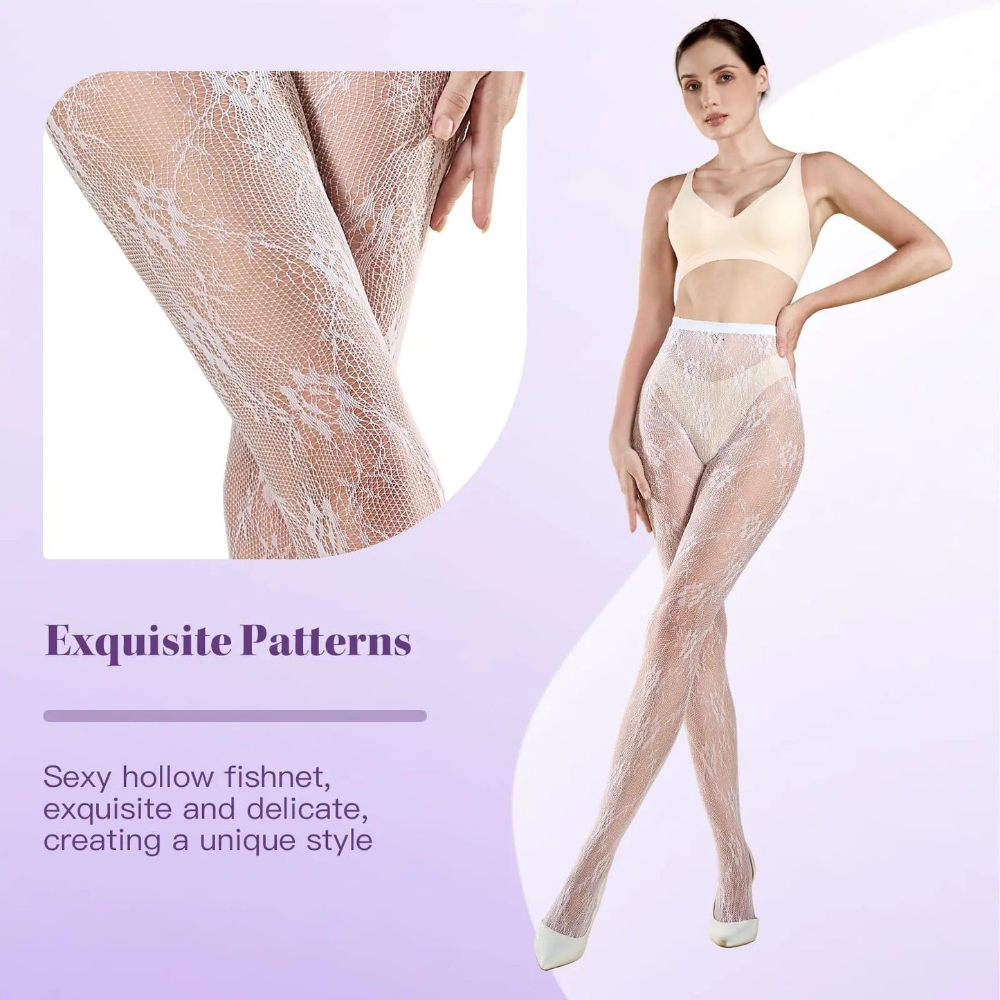 MANZI 2 Pairs Women's Patterned Fishnet Tights Manzi