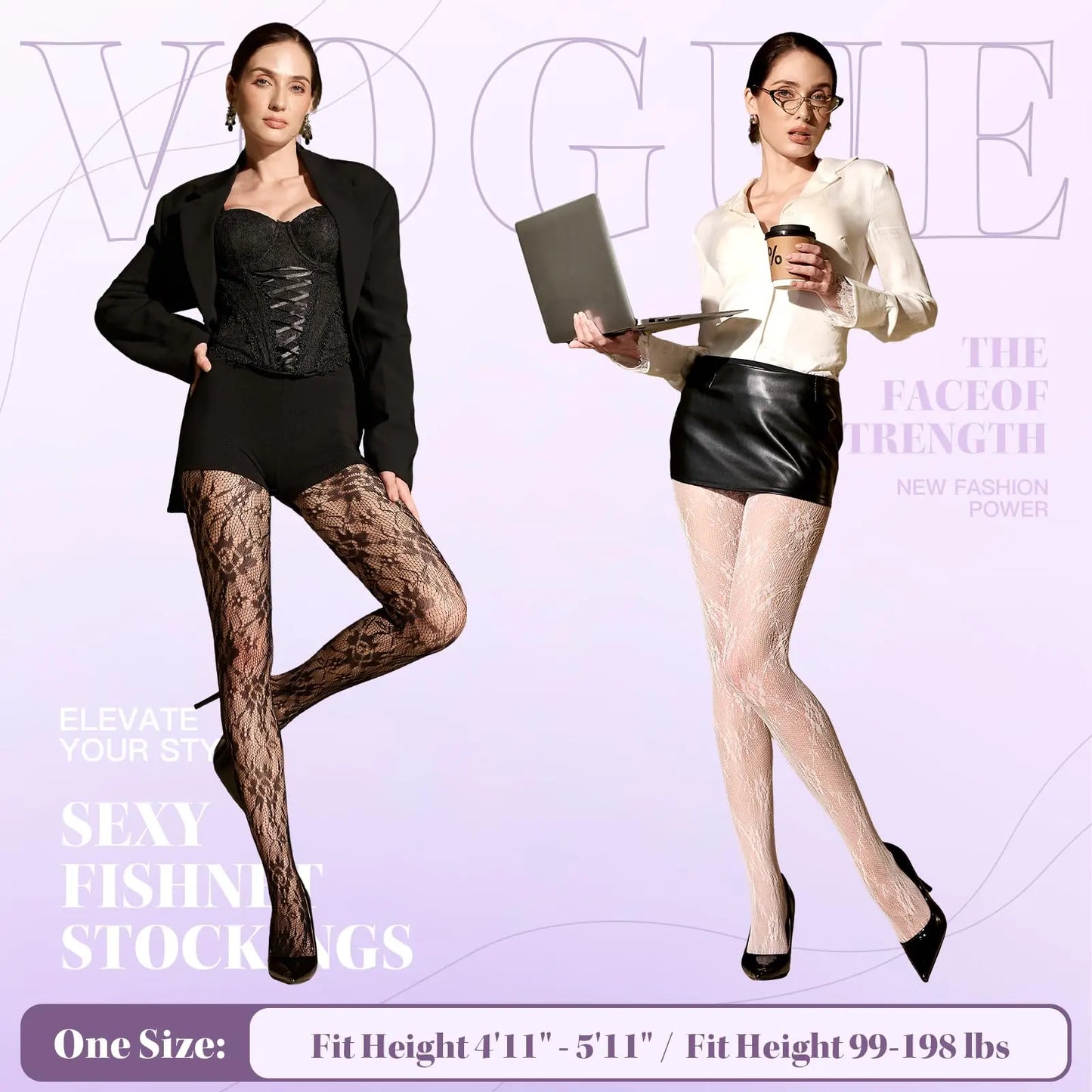 MANZI 2 Pairs Women's Patterned Fishnet Tights Manzi