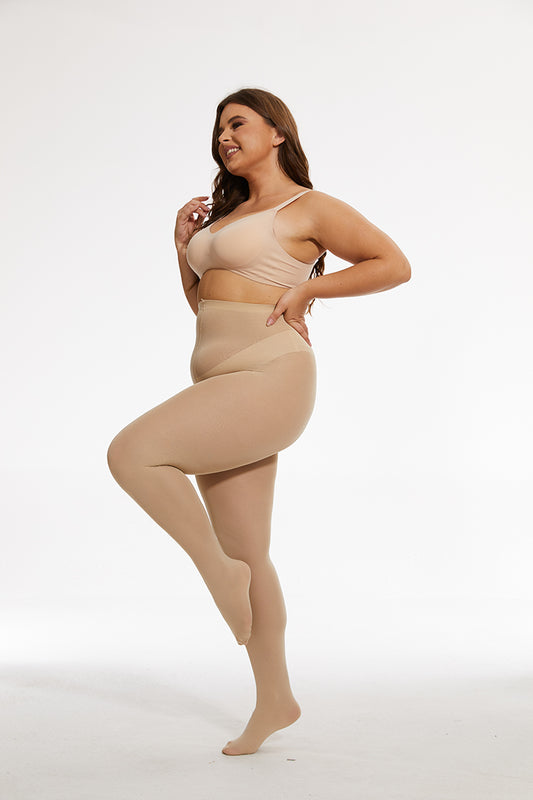 MANZI Plus Size Opaque Control Top Tights for Women