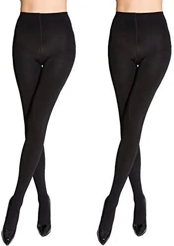 MANZI Women's 2 Pairs Super Opaque with Fleece Soft Black Tights 400 Denier My Store