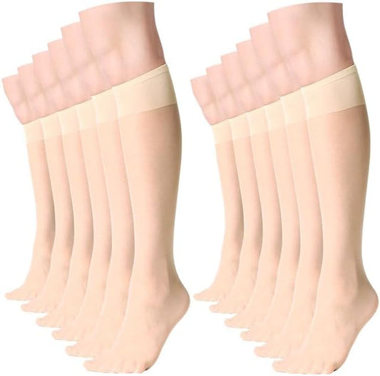 MANZI Sheer Knee High Stockings For Women Nylon Pantyhose Socks 12 Pairs Knee Highs Socks