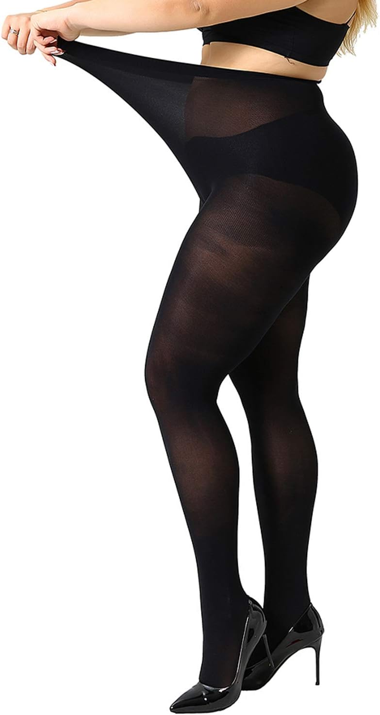 MANZI Women's 2 Pairs Plus Size Control Top Tights Ultra-Soft Panty Hose