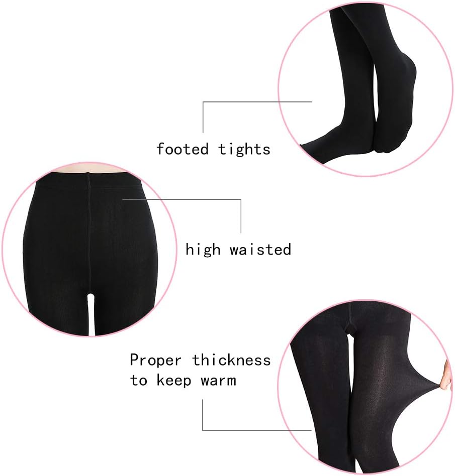 MANZI 2 Pairs 400D Women's Black Thermal Warm Winter Fleece Tights