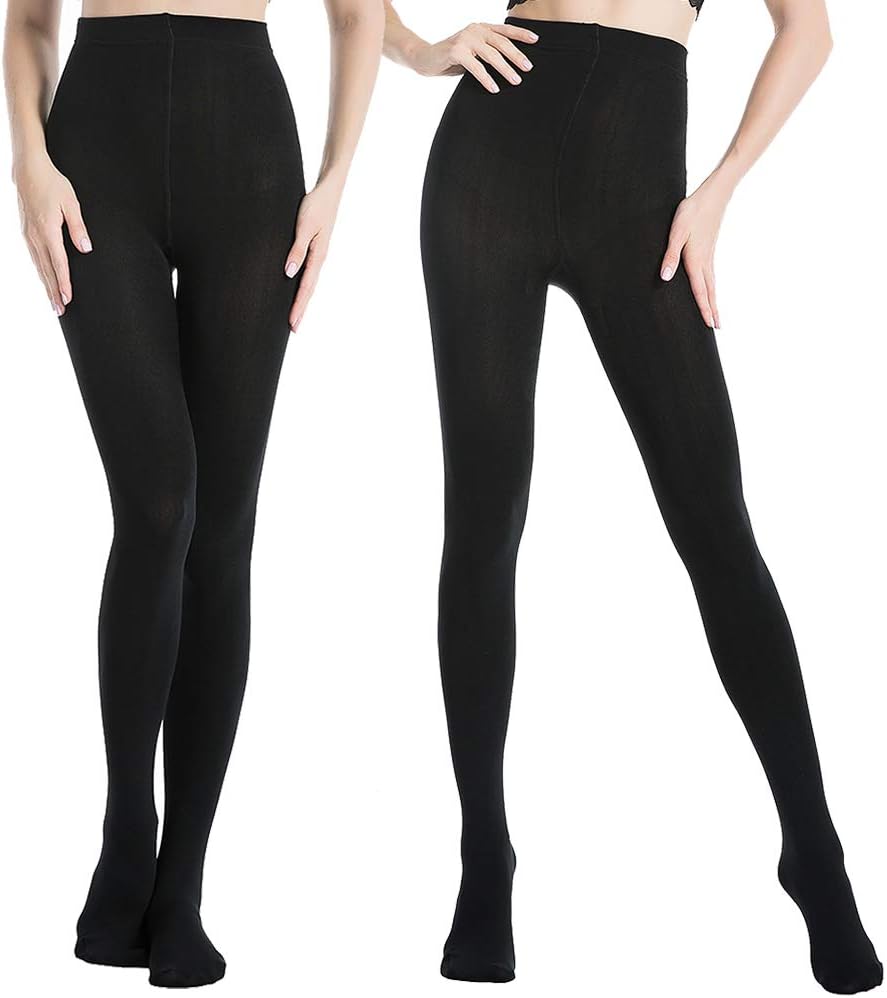 MANZI 2 Pairs 400D Women's Black Thermal Warm Winter Fleece Tights