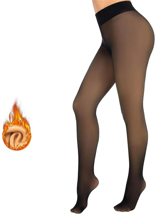 MANZI Women's Fleece Lined Faux Sheer Black Warm Tights My Store