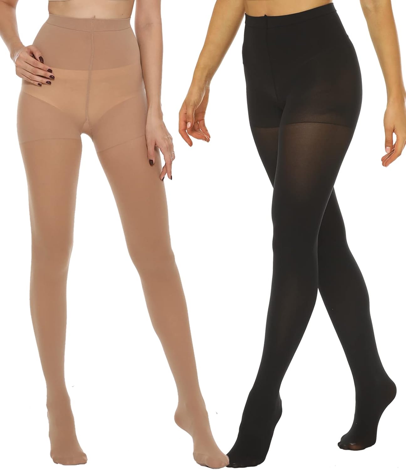 MANZI Women's 2-6 Pairs Opaque Control Top Tights Comfort Stretch 70 Denier Pantyhose