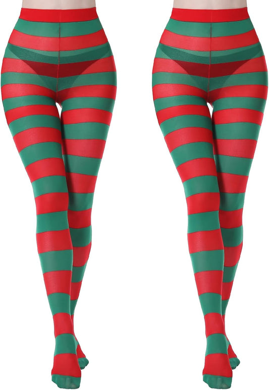MANZI 2 Pairs Christmas Halloween Striped Tights