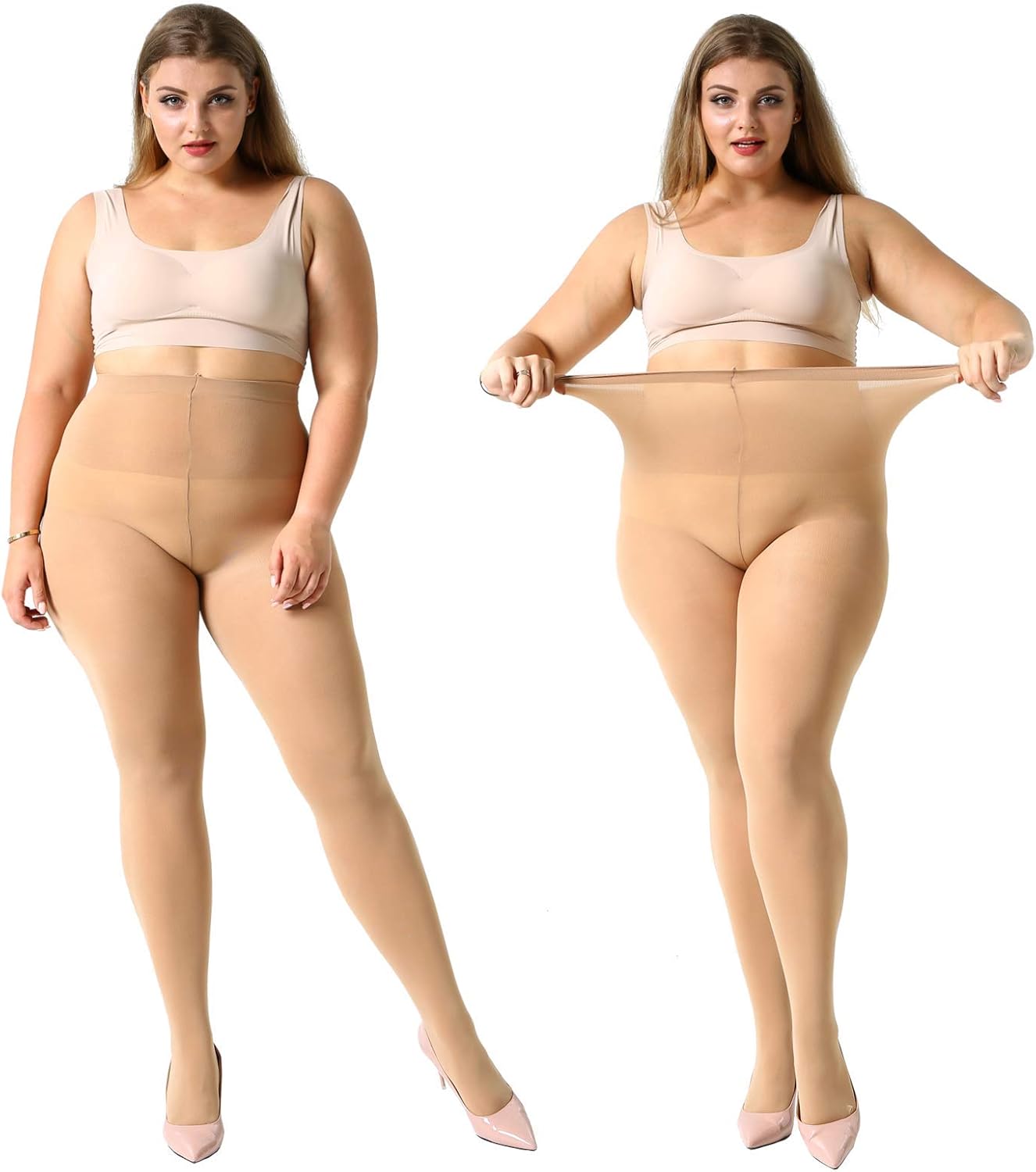 MANZI Women's 2 Pairs Plus Size Control Top Tights Ultra-Soft Panty Hose