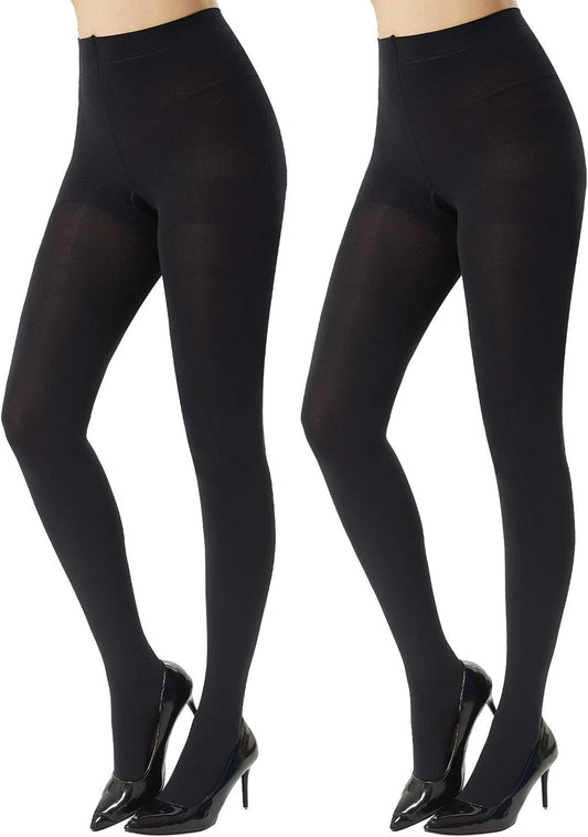 MANZI Women's 2 Pairs Super Opaque Tights for Women 120 Denier Control Top