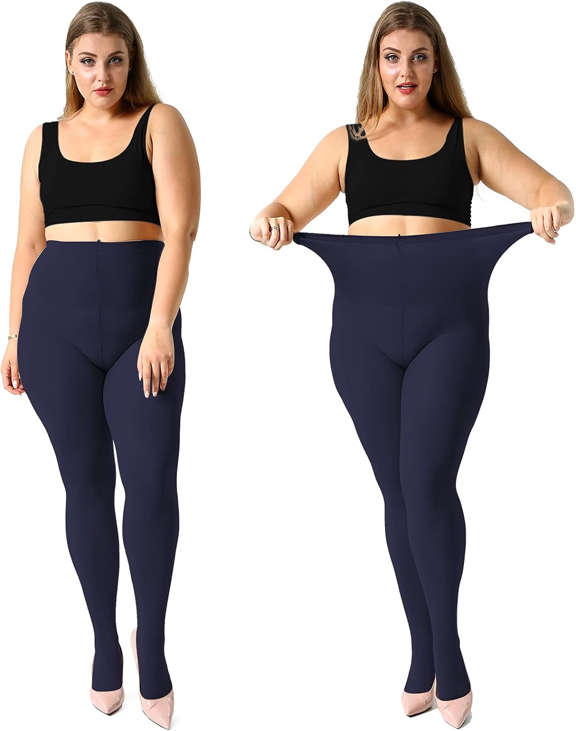 MANZI Women's 2 Pairs Plus Size Control Top Tights Ultra-Soft Panty Hose