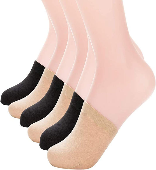 MANZI Women's 6 Pairs Non-Skid Toe Topper No Show Liner Socks