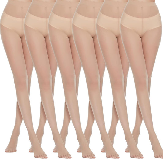 MANZI 6 Pairs Pantyhose for Women 20 Denier High Waist Sheer Tights