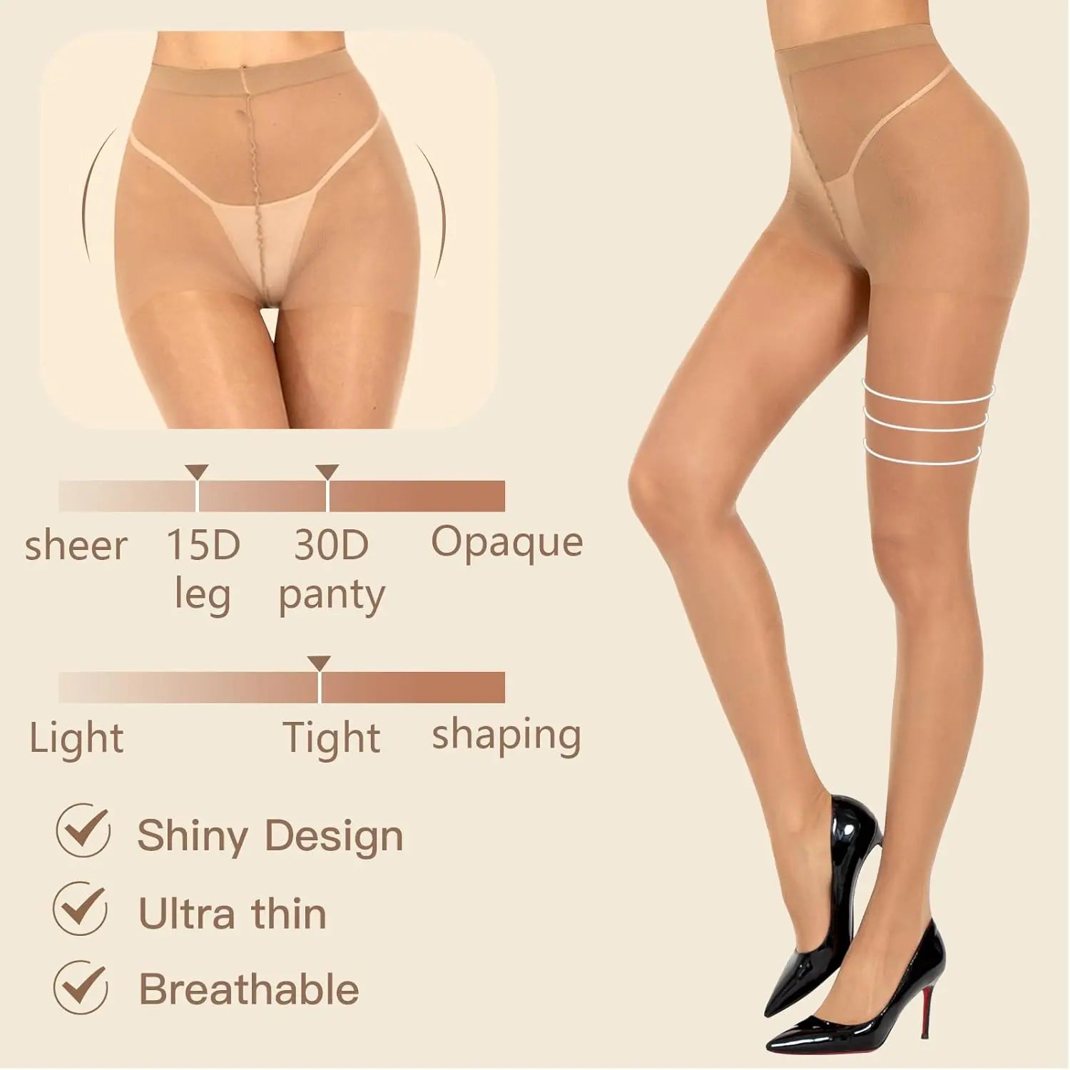 MANZI 3 Pairs Shiny Pantyhose for Women 15D My Store