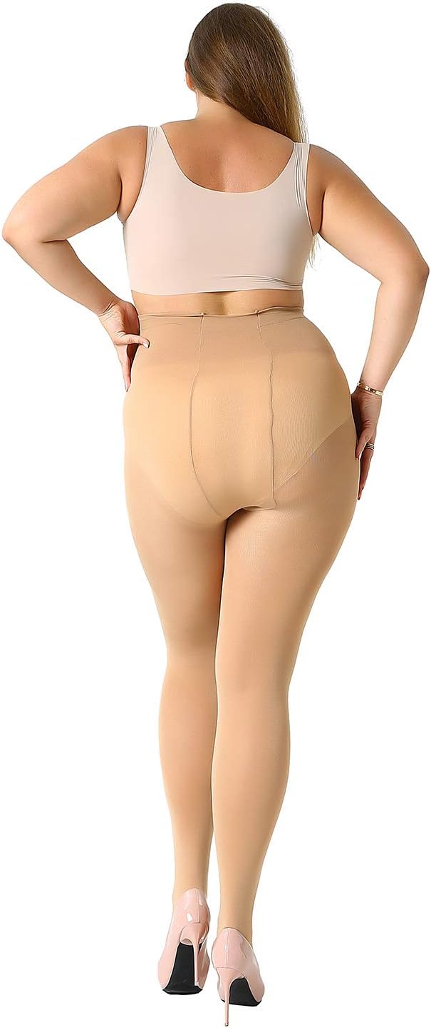 MANZI Women's 2 Pairs Plus Size Control Top Tights Ultra-Soft Panty Hose