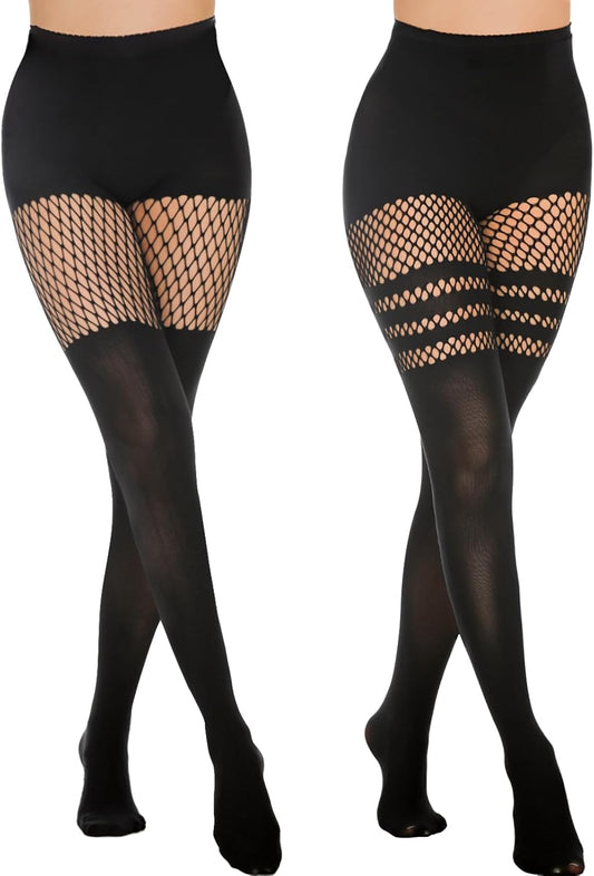 MANZI Faux Thigh High Tights Mock Suspender Pack of 2
