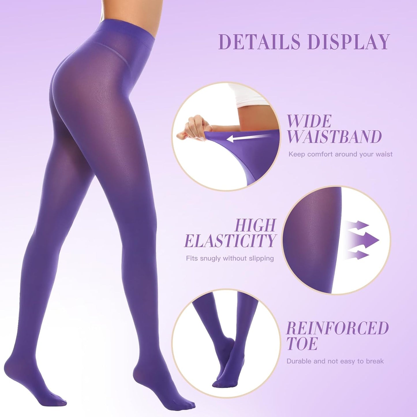 MANZI Women's Solid Color Semi Opaque Footed Tights Soft Stretch Pantyhose
