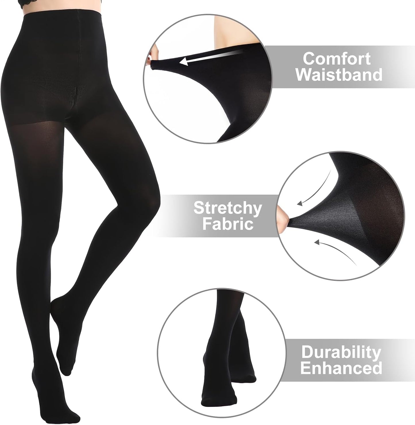 MANZI Women's 2-6 Pairs Opaque Control Top Tights Comfort Stretch 70 Denier Pantyhose