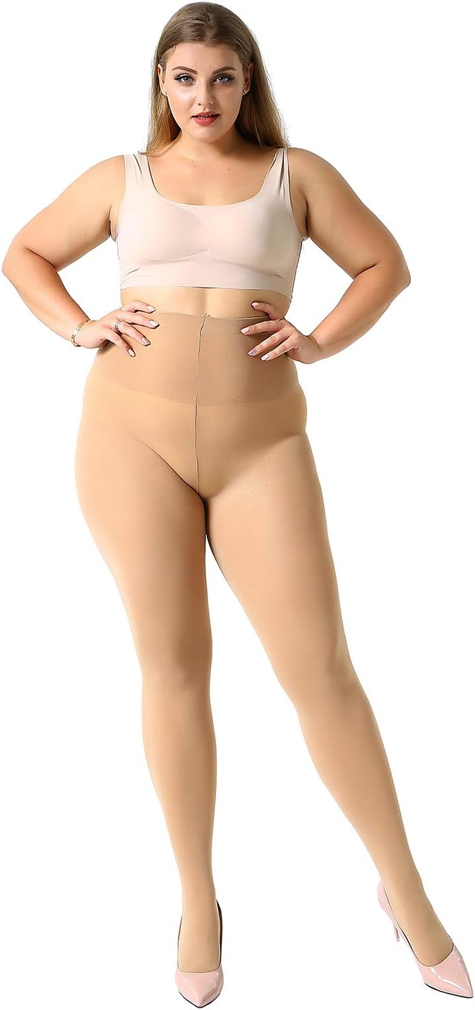 MANZI Women's 2 Pairs Plus Size Control Top Tights Ultra-Soft Panty Hose
