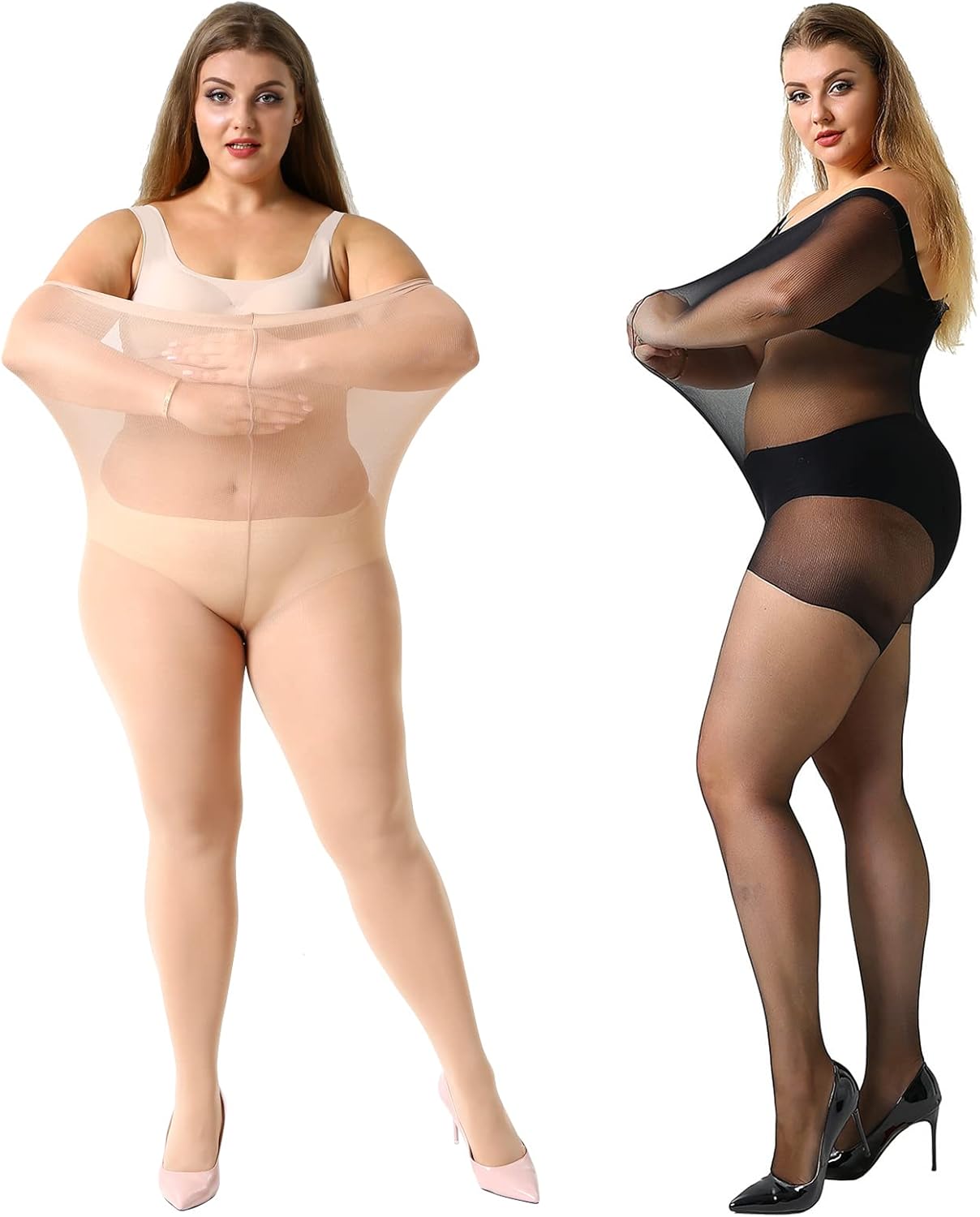 MANZI Women's 2 Pairs Plus Size Control Top Tights Ultra-Soft Panty Hose