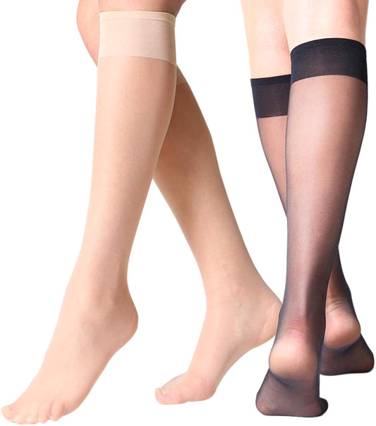 MANZI 12 Pairs Lady's Sheer Knee High Stockings for Women