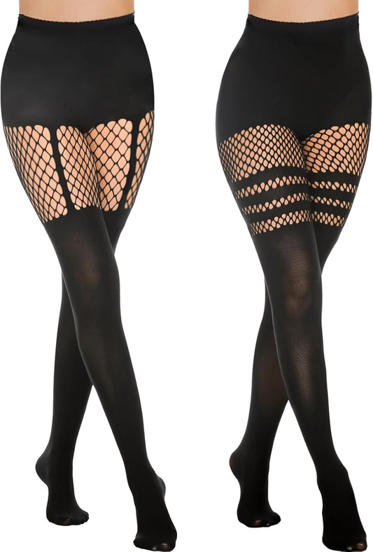 MANZI Faux Thigh High Tights Mock Suspender Pack of 2