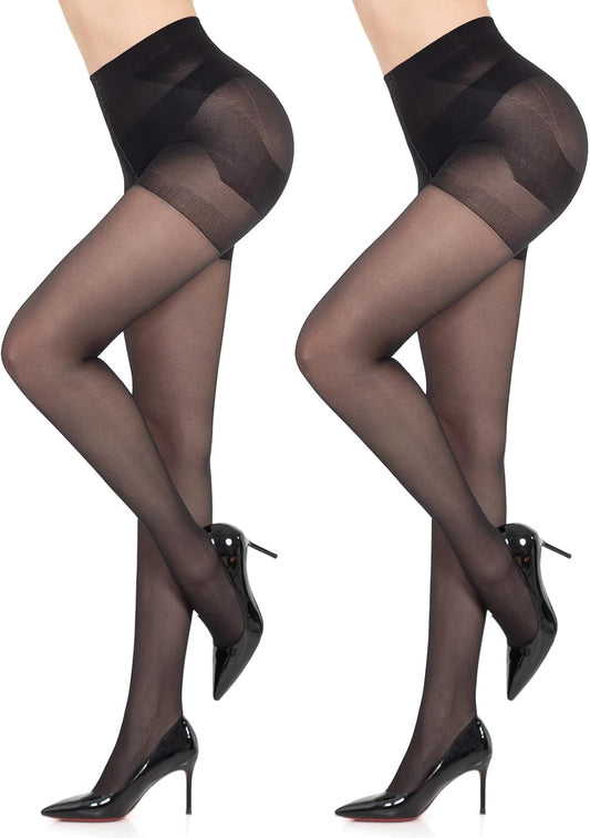 MANZI 2 Pairs Women's Sheer Tights 40D High Waist
