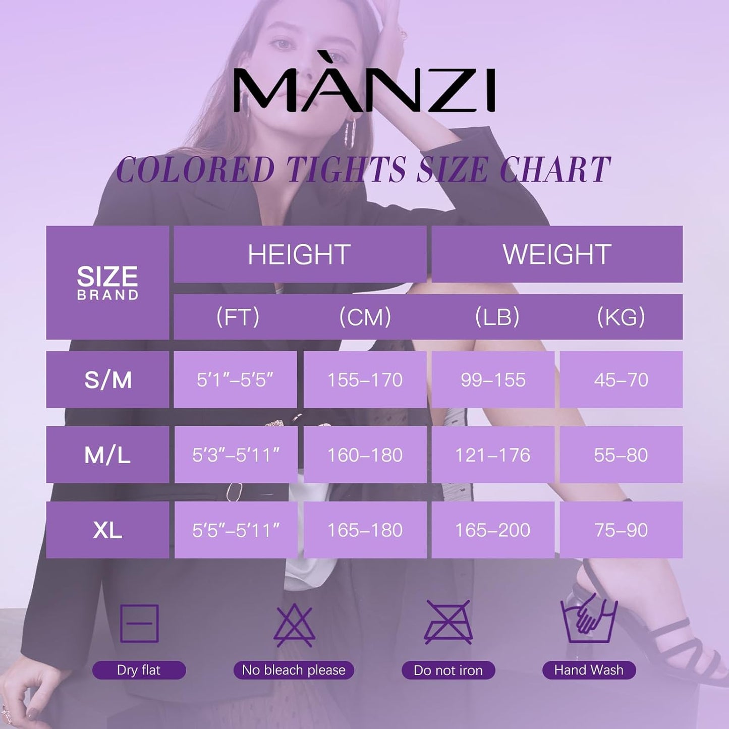 MANZI Women's Solid Color Semi Opaque Footed Tights Soft Stretch Pantyhose