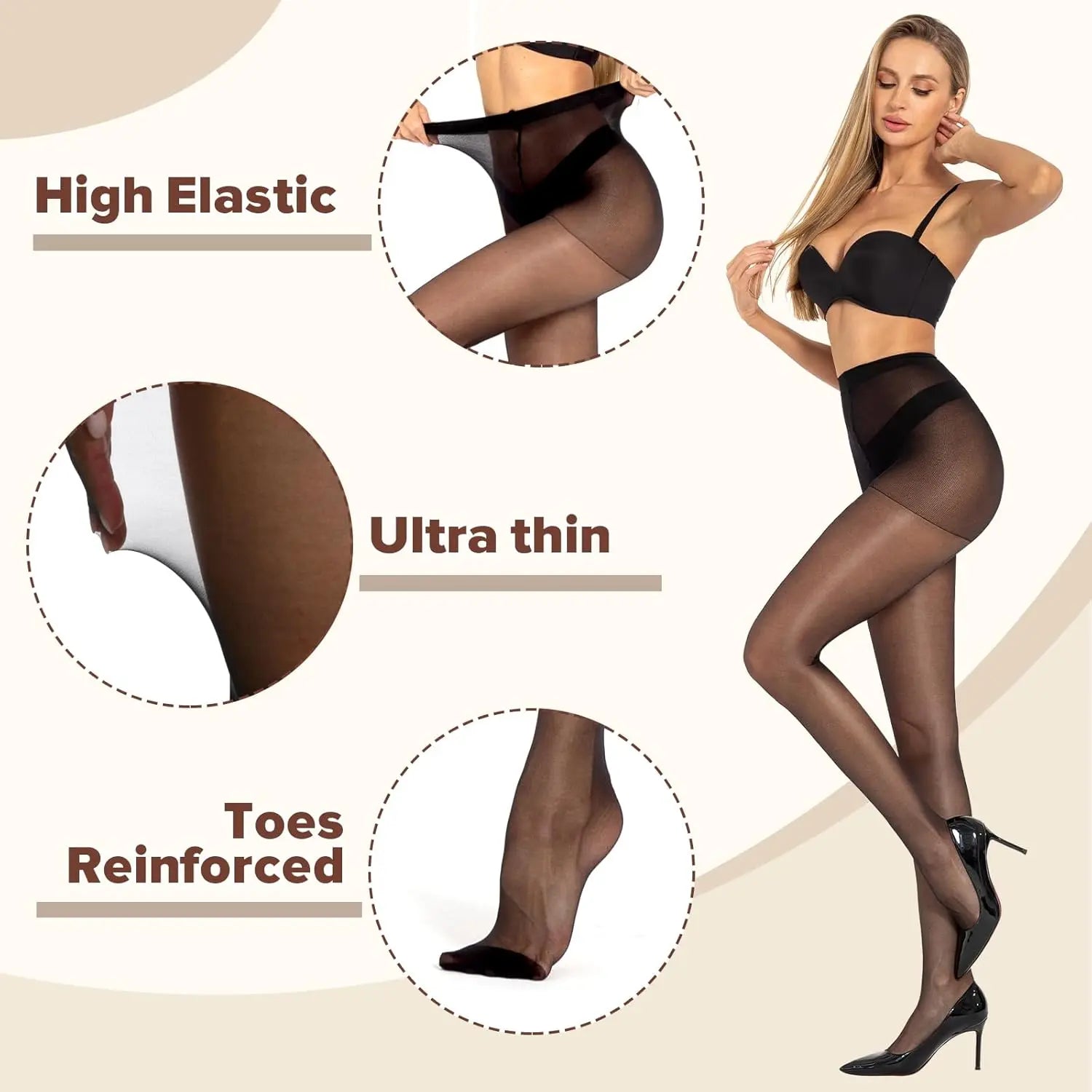 MANZI 3 Pairs Shiny Pantyhose for Women 15D My Store