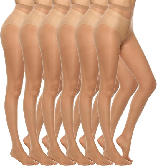 MANZI 6 Pairs Women's 20D Sheer Silky Pantyhose