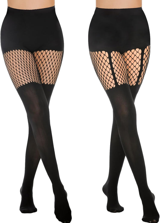 MANZI Faux Thigh High Tights Mock Suspender Pack of 2