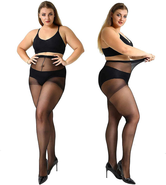 MANZI 4 Pairs Plus Size Pantyhose for Women 20 Denier Sheer Stocking