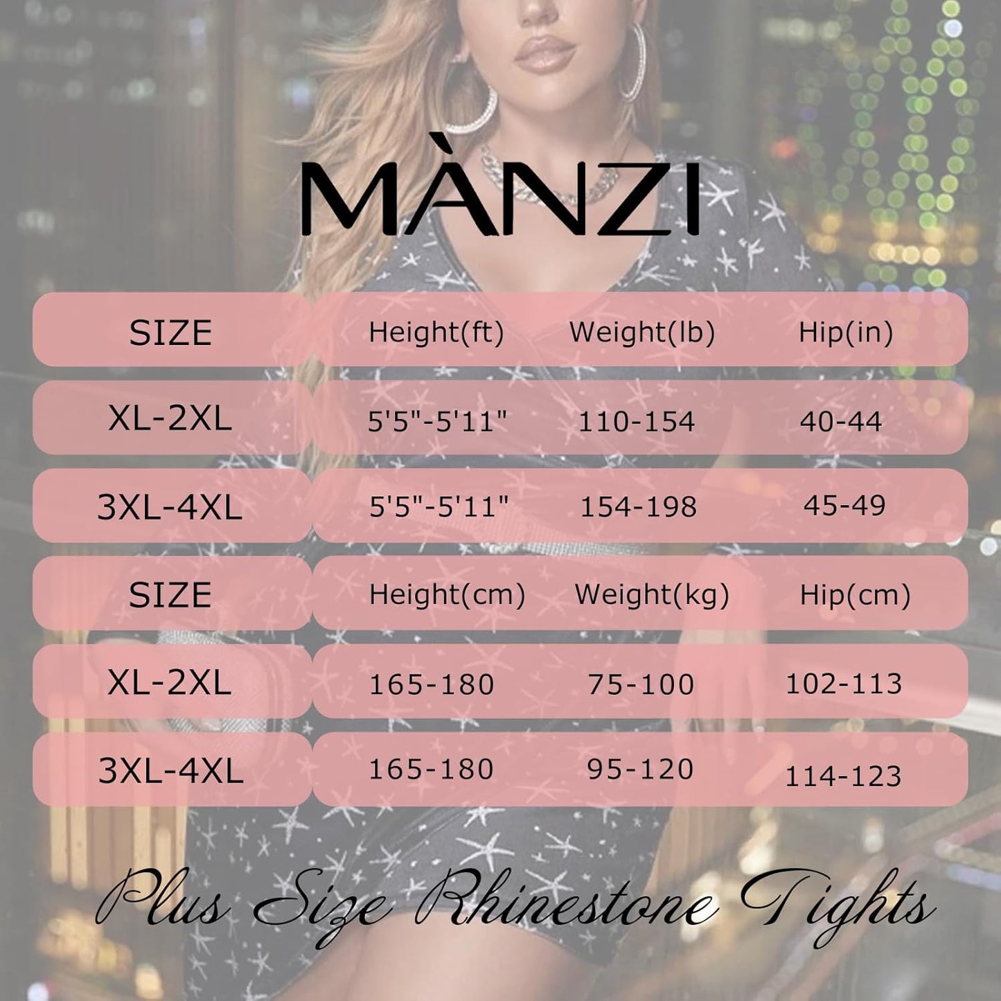 MANZI Sparkle Rhinestone Plus Size Tights