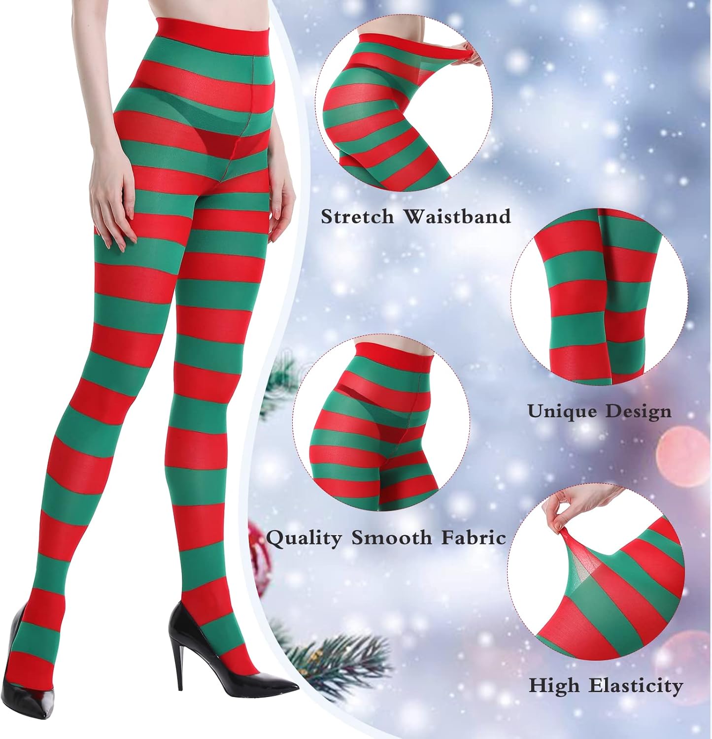 MANZI 2 Pairs Christmas Halloween Striped Tights