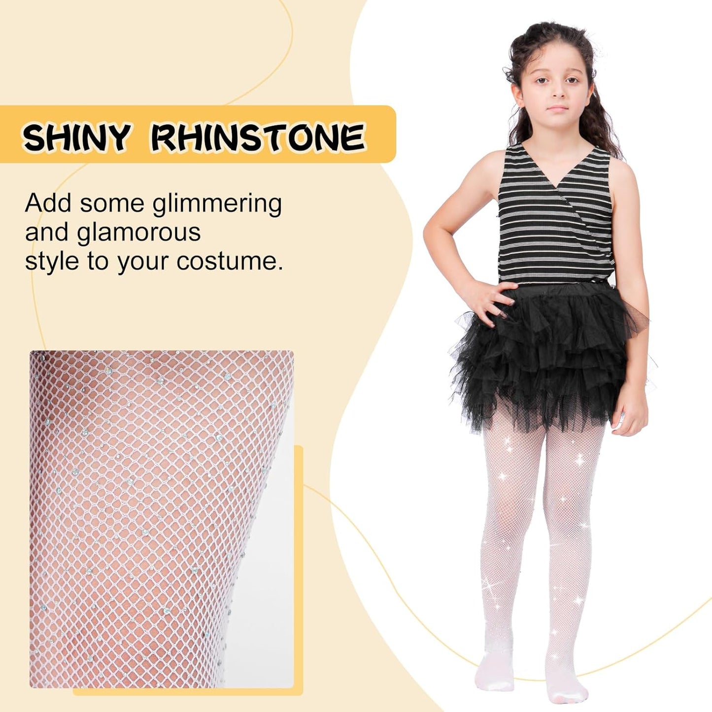 MANZI 2 Pairs Girls Fishnet Stockings Sparkle