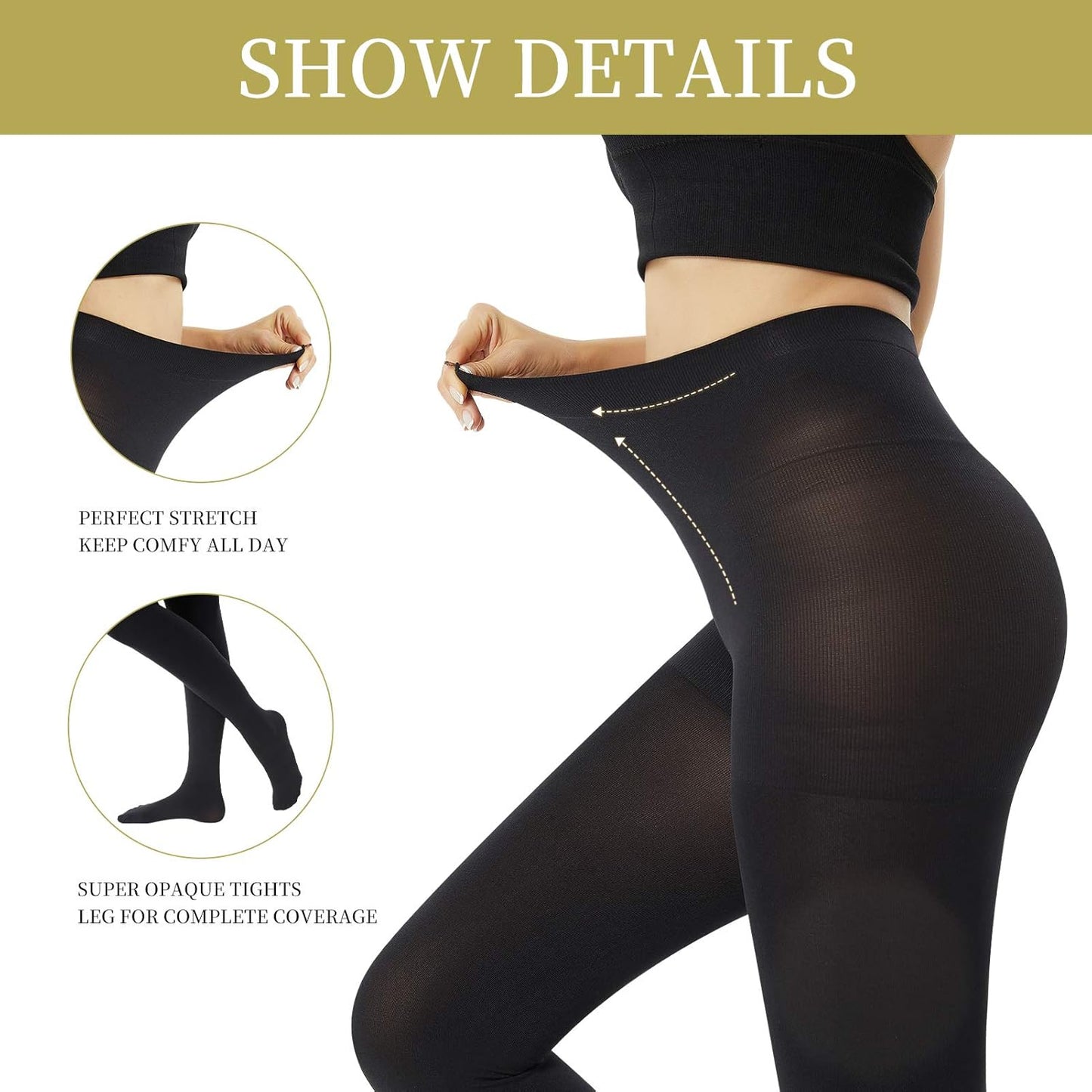 MANZI Women's 2 Pairs Super Opaque Tights for Women 120 Denier Control Top