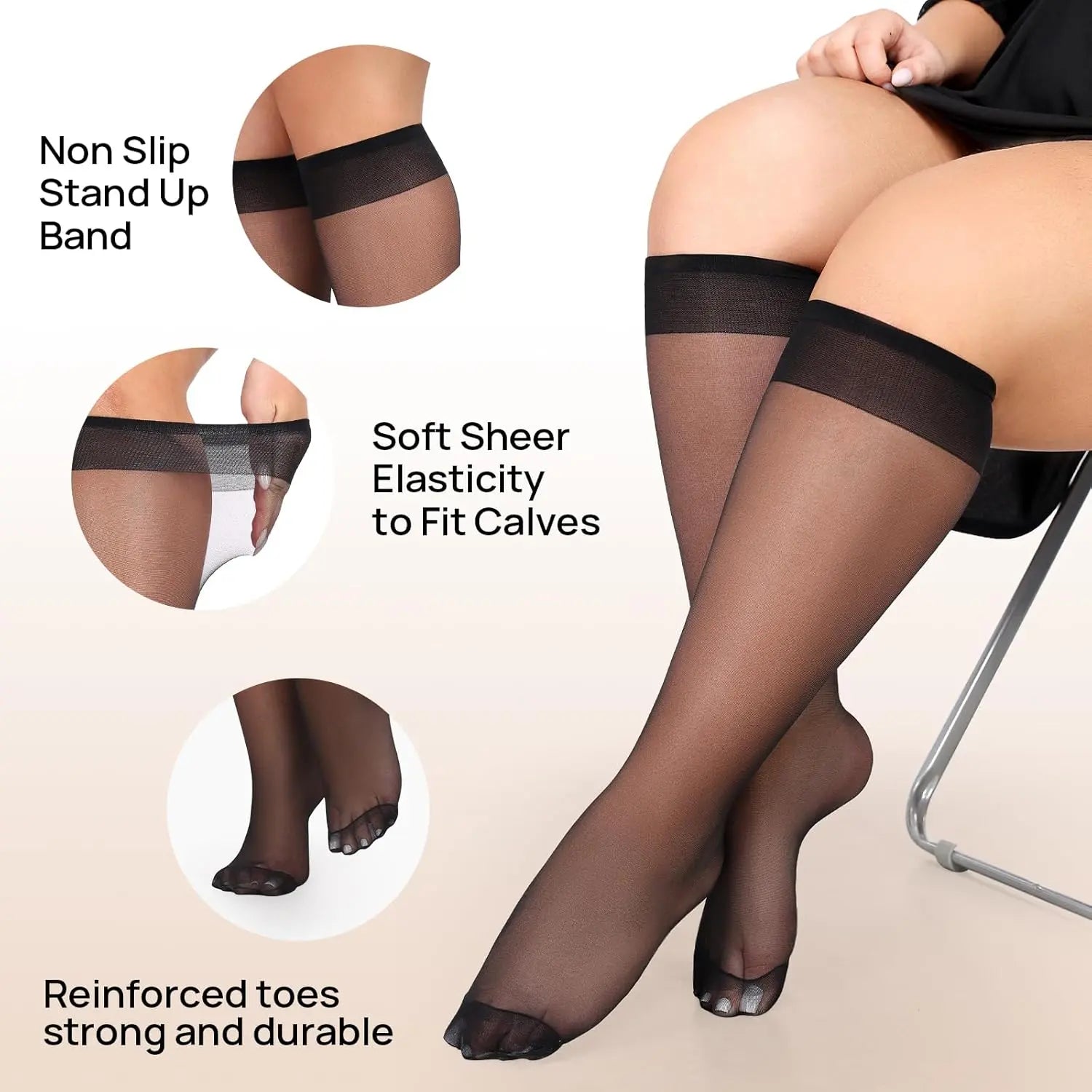 MANZI 10 Pairs Plus Size Knee High Stockings for Women 15D Manzi