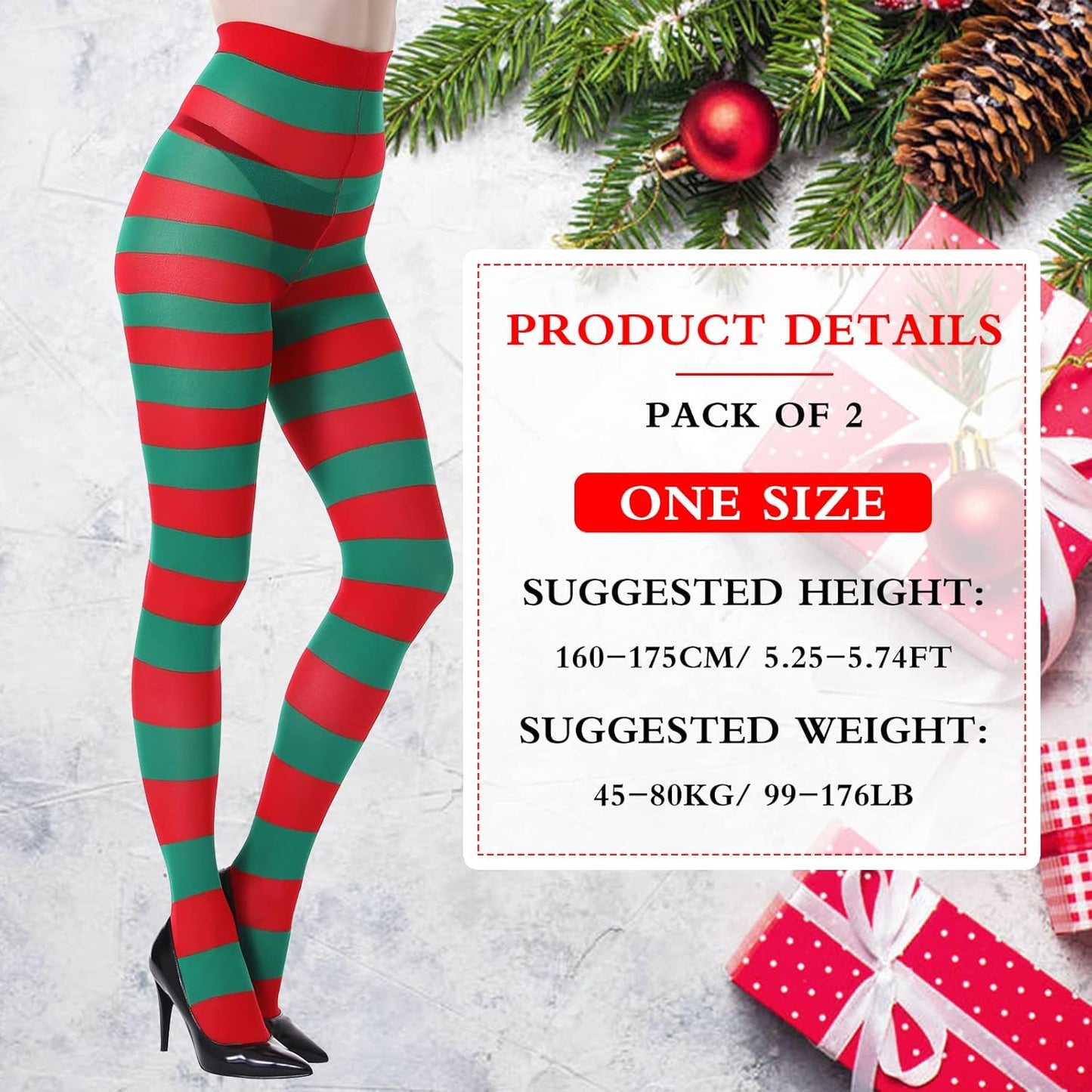 MANZI 2 Pairs Christmas Halloween Striped Tights