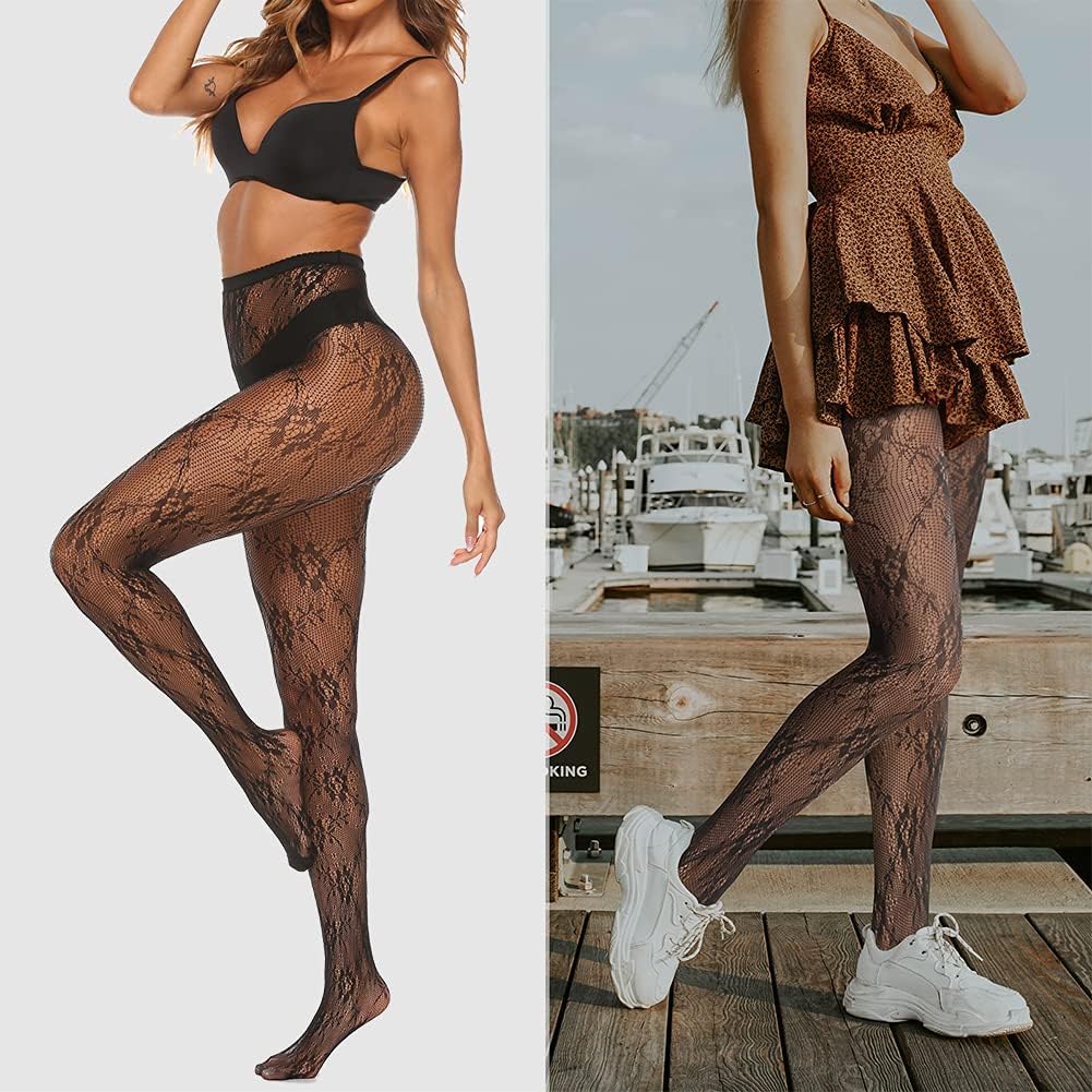 MANZI Womens Fishnet Tights Patterned Stockings Stretch Fishnets Panty Hose