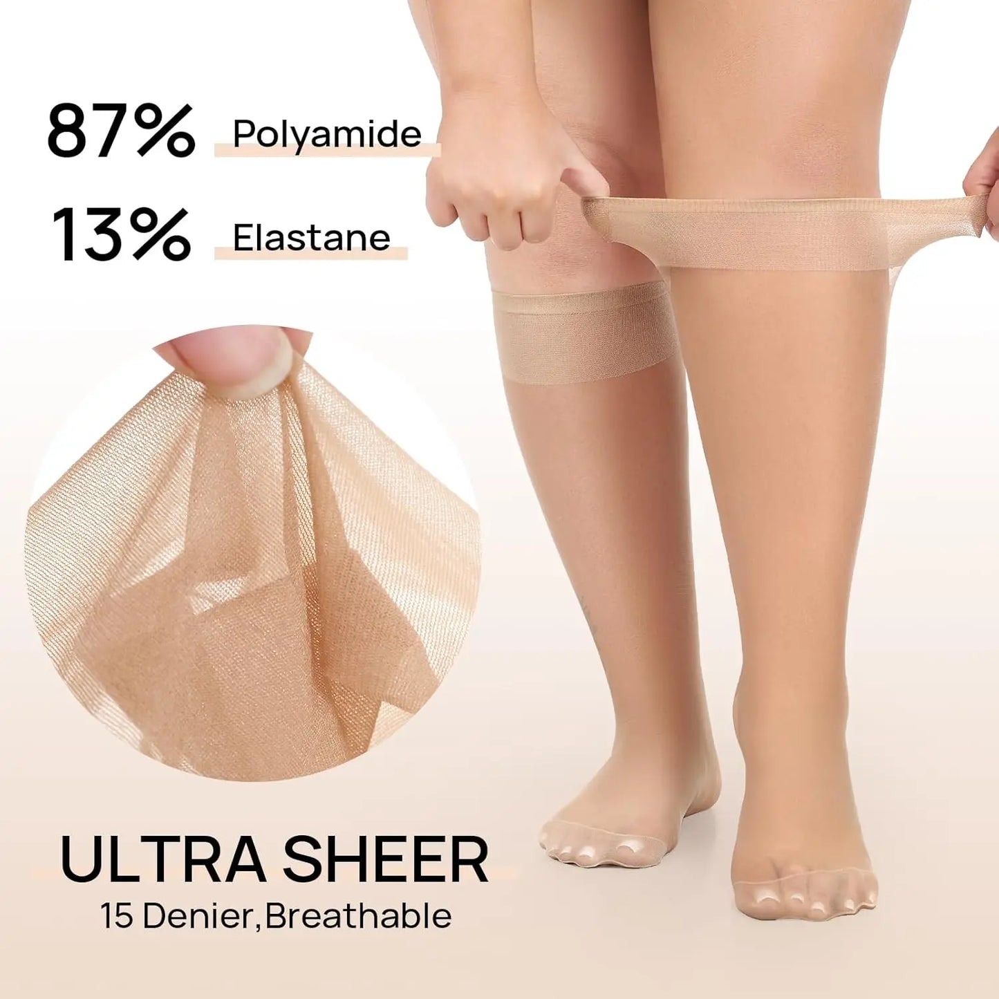MANZI 10 Pairs Plus Size Knee High Stockings for Women 15D Manzi