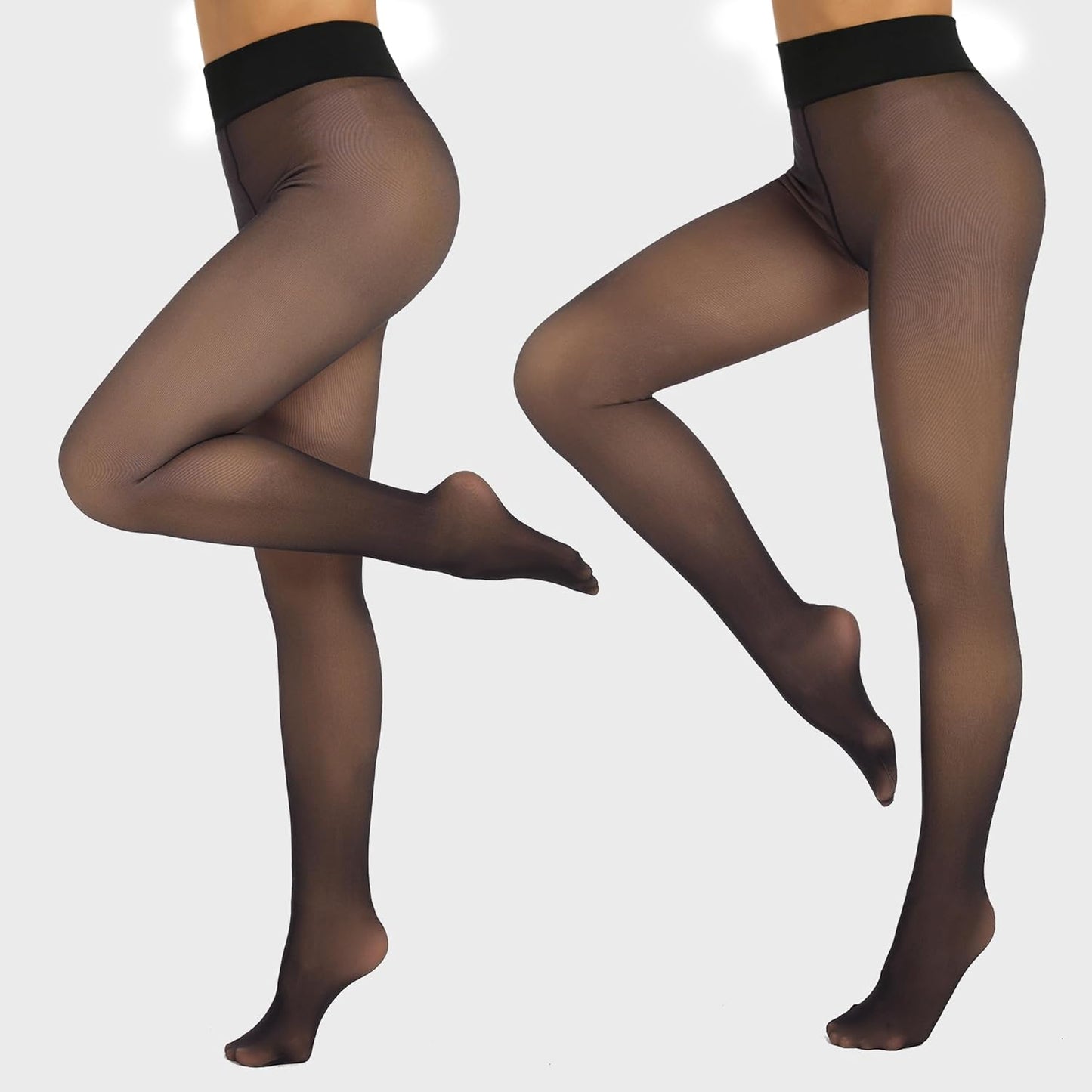 MANZI Women's Fleece Lined Faux Sheer Black Warm Tights