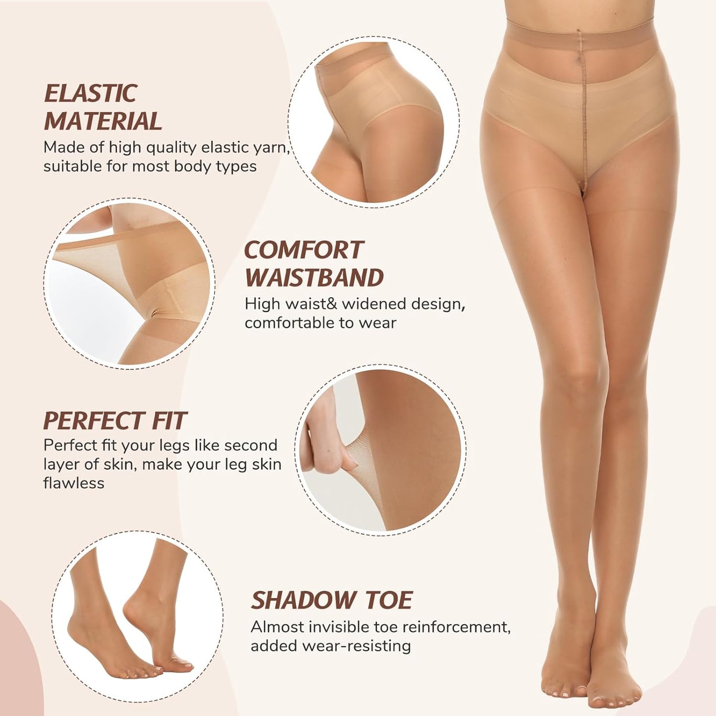 MANZI 6 Pairs Women's 20D Sheer Silky Pantyhose