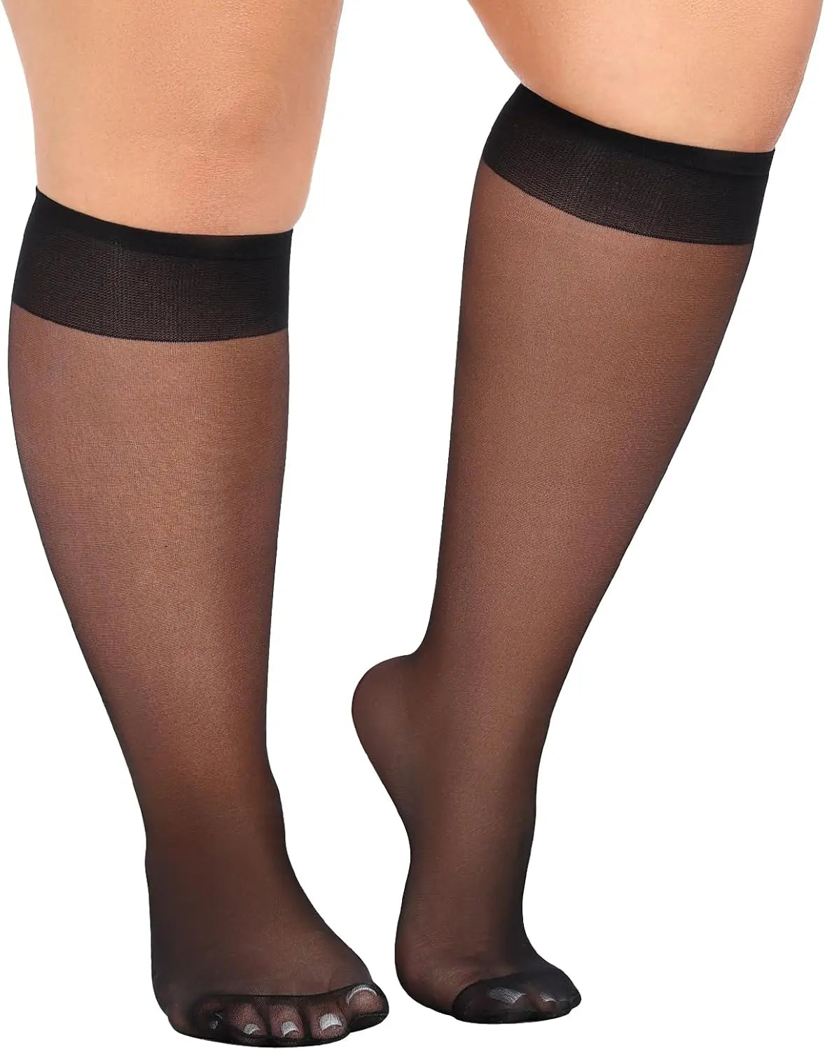 MANZI 10 Pairs Plus Size Knee High Stockings for Women 15D Manzi