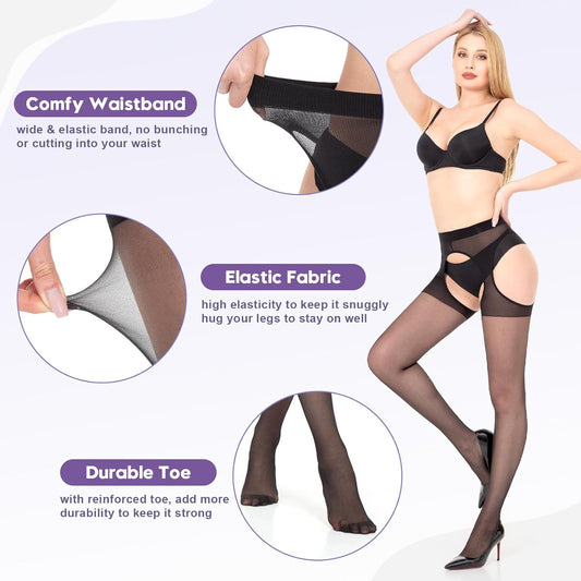 MANZI Suspender Tights for Women Sheer Garter Pantyhose