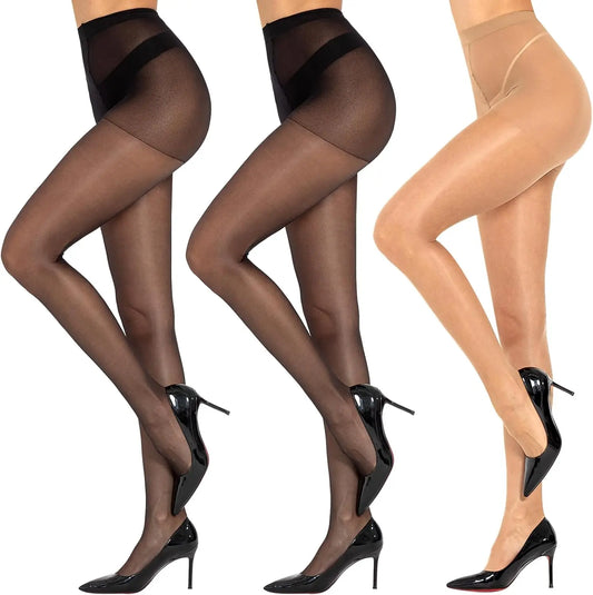 MANZI 3 Pairs Shiny Pantyhose for Women 15D My Store