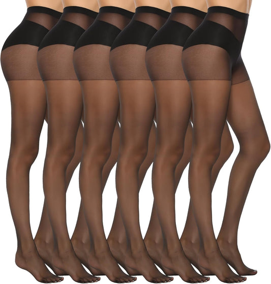 MANZI 6 Pairs Women's 20D Sheer Silky Pantyhose