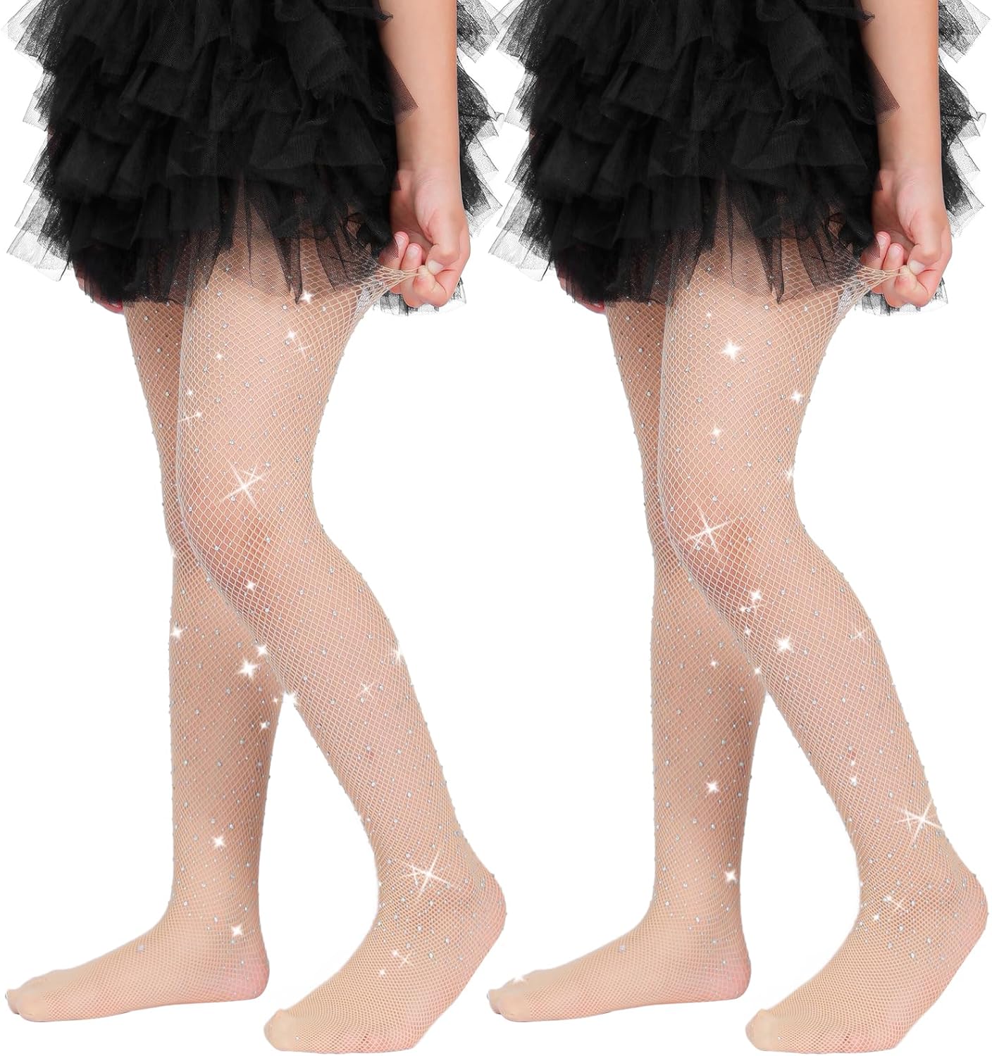 MANZI 2 Pairs Girls Fishnet Stockings Sparkle