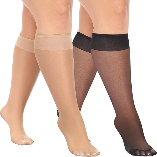 MANZI 10 Pairs Plus Size Knee High Stockings for Women 15D Manzi
