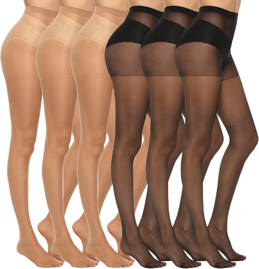 MANZI 6 Pairs Women's 20D Sheer Silky Pantyhose